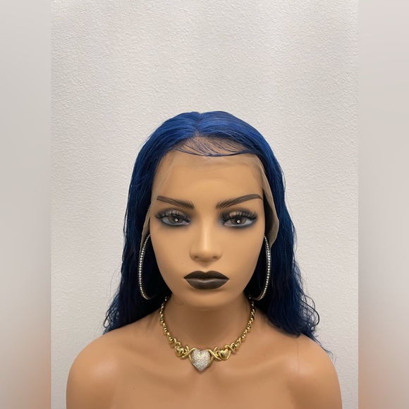 New! 16” 13x4 Blue Human Hair Body Wave Lacefront Wig - Picture 6 of 13